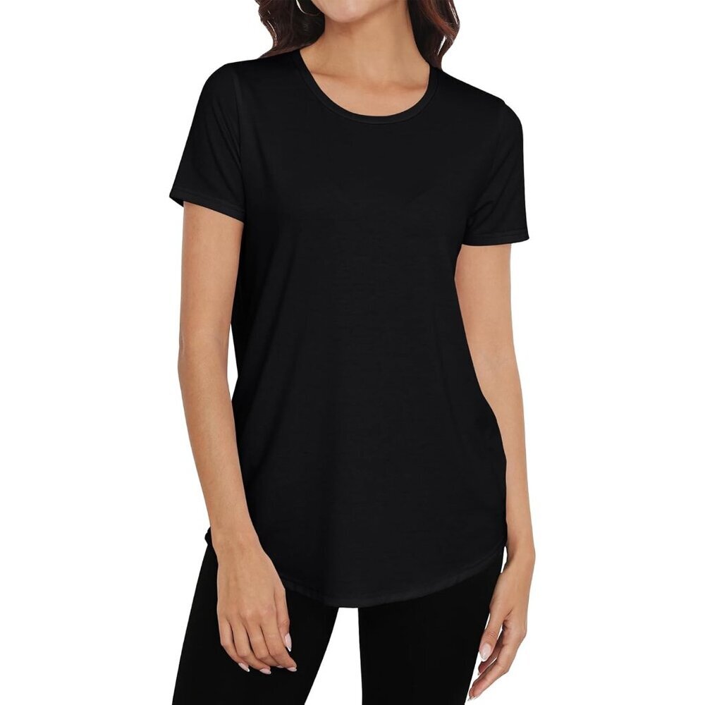 Women Loose Fit Crewneck Tunic Top Short Sleeve Casual Summer Dress